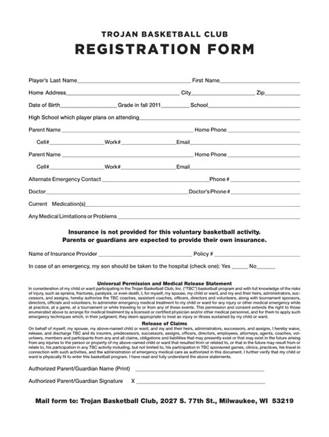 basketball registration form template|free printable sports registration forms.